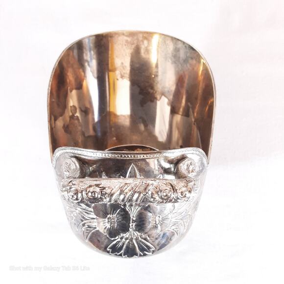 Vintage Silver Tone Sugar Scuttle Dish Ornate Distressed - Picture 5 of 9